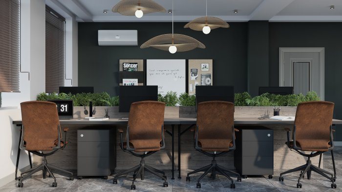 Work Center — интерьер квартиры (модерн), 220 м², 2023