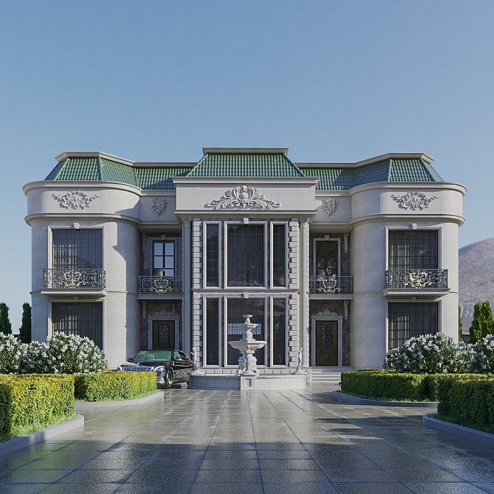 Guba project — Neoclassical villa design, 378 m², 2024