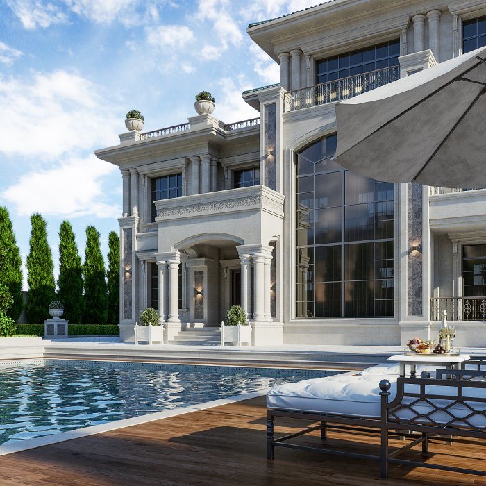 Timber decking, a lounger and an umbrella at the poolside — Positioning a Pool in the Garden: Sun, Wind and Distance