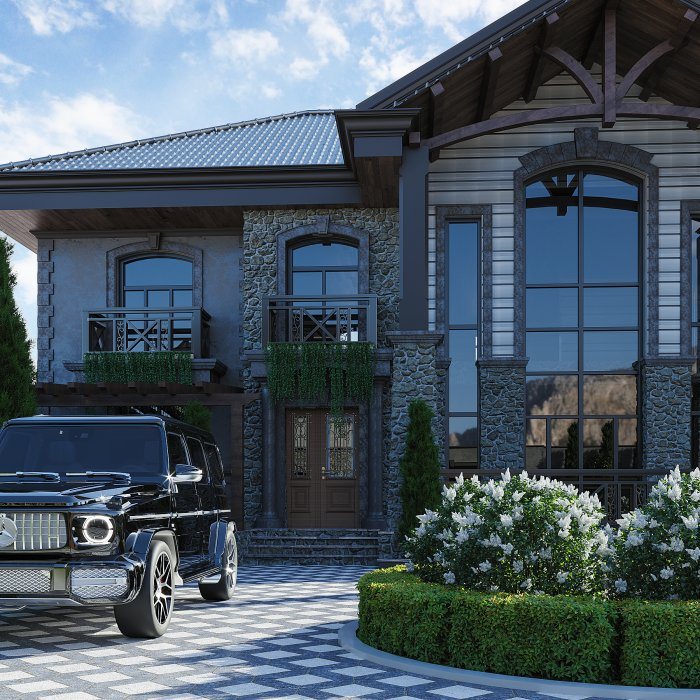 Barn-house style villa project — Neoclassical villa design, 438 m², 2024