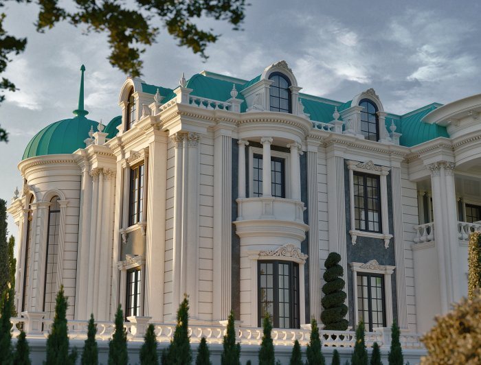Villa design detail — Tiffany House project (Neoclassical style, 858 m², 2024), shot 2 of 4